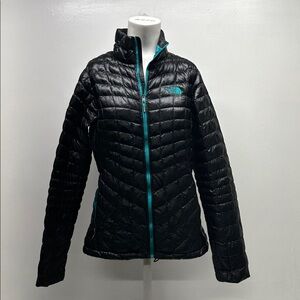 The North Face Thermoball Jacket Puffer Packable Full Zip Black Teal Women Small